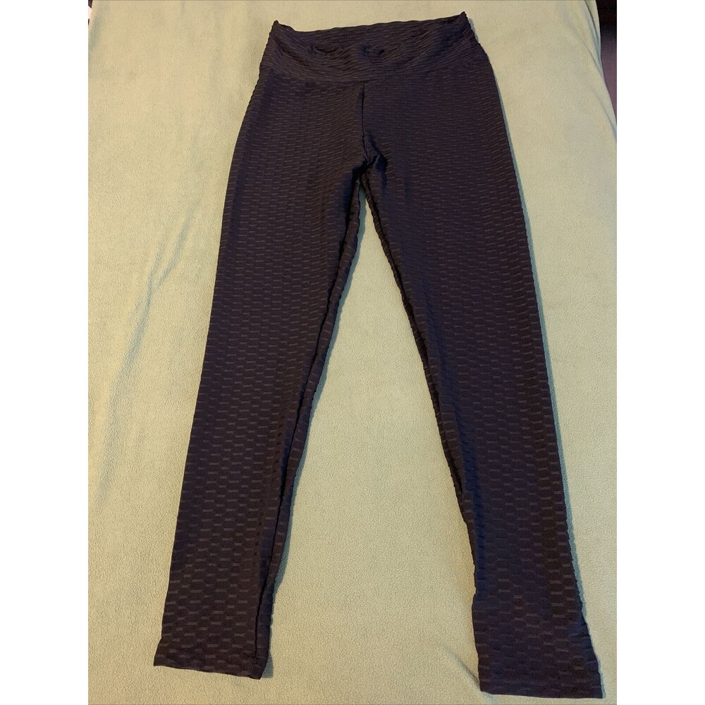 Activewear LEGGINS Pants Yoga High Waist Long  Black Charcoal Spandex LARGE sz